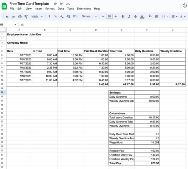 Free Time Card Calculator ClockIt