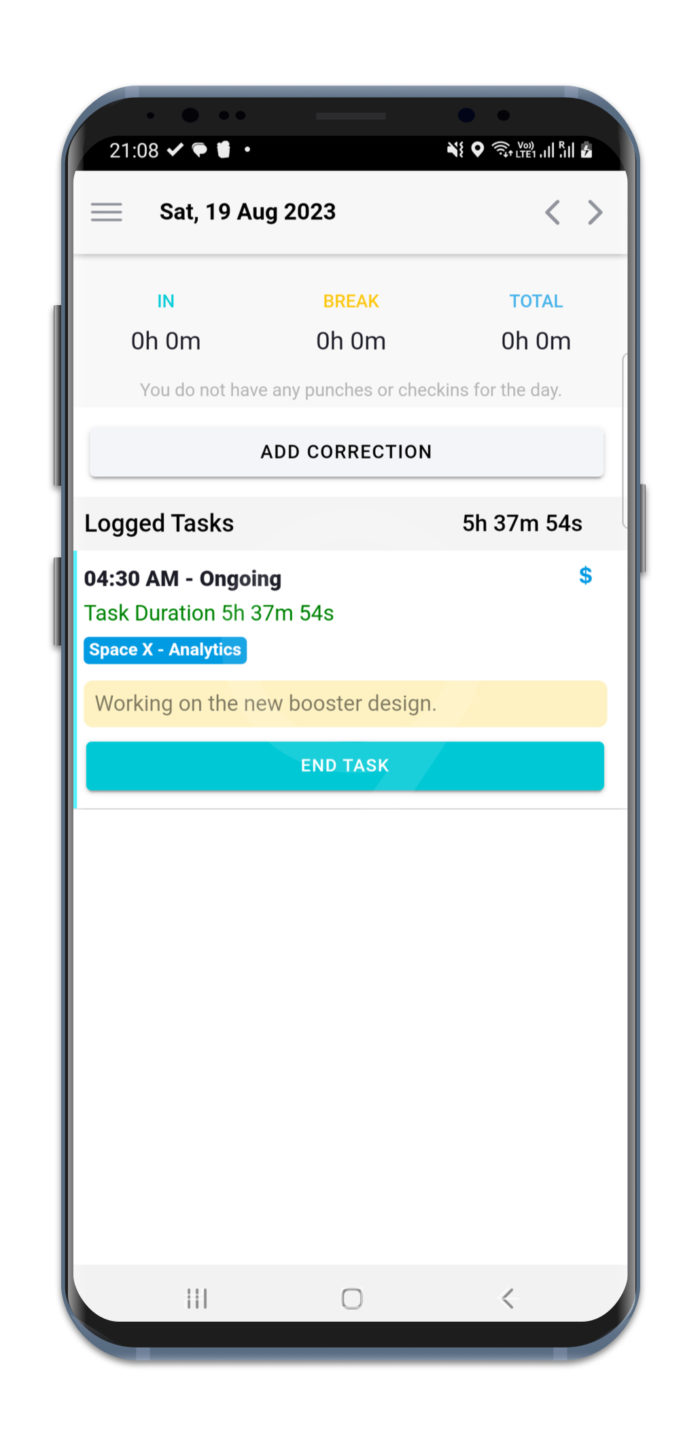 Project task and time tracker for android clockit