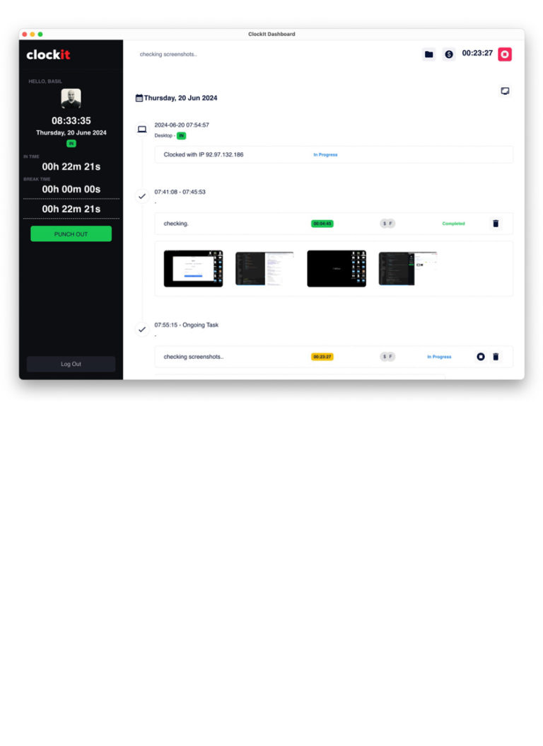 Desktop Time Clock App - ClockIt